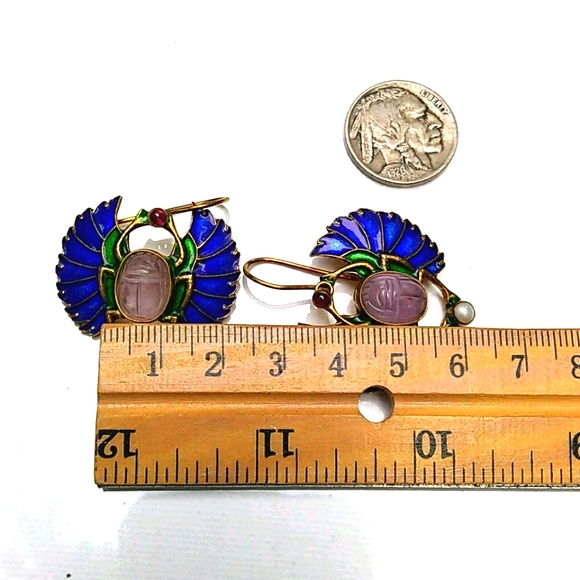 Blue and Green Scarab Earrings